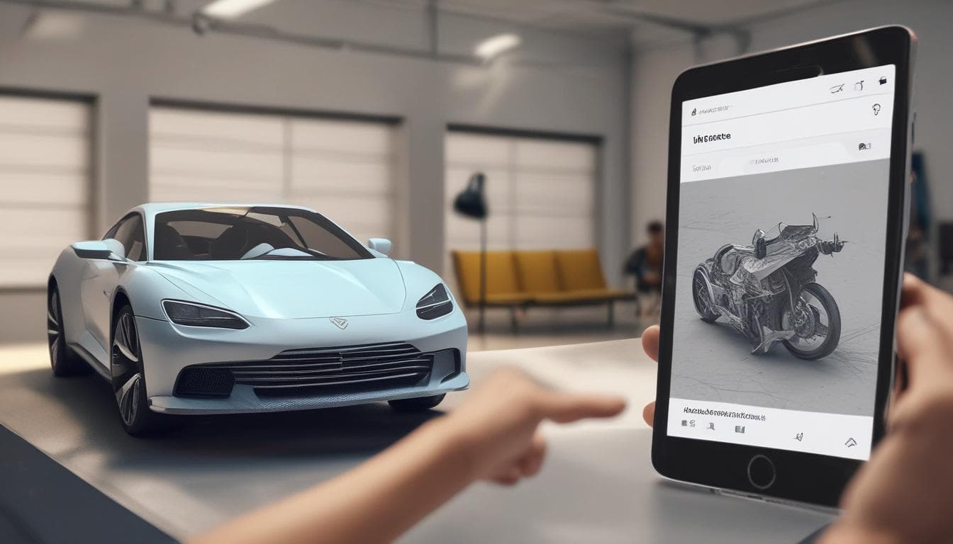 Imagem de um designer interagindo com um modelo 3D de um carro usando RA