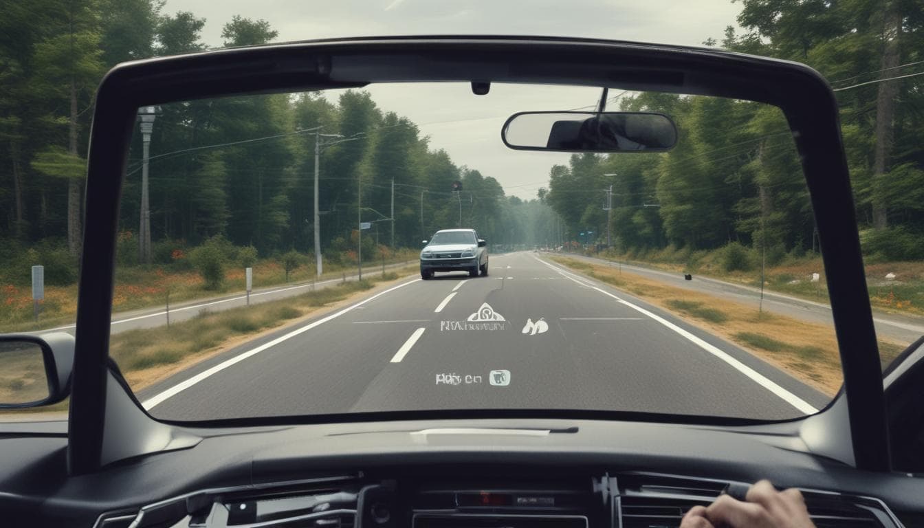 Imagem de um head-up display com RA em um carro