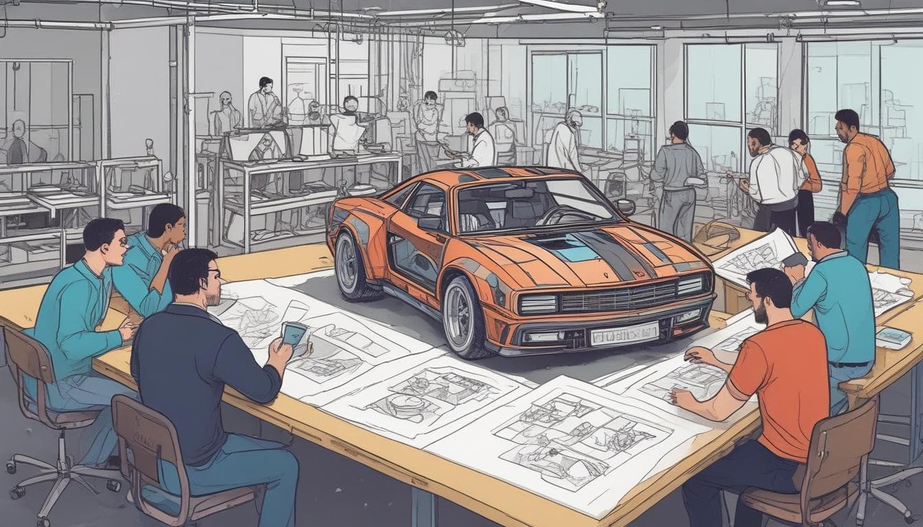 Imagem de uma equipe de design colaborando em um projeto usando RA