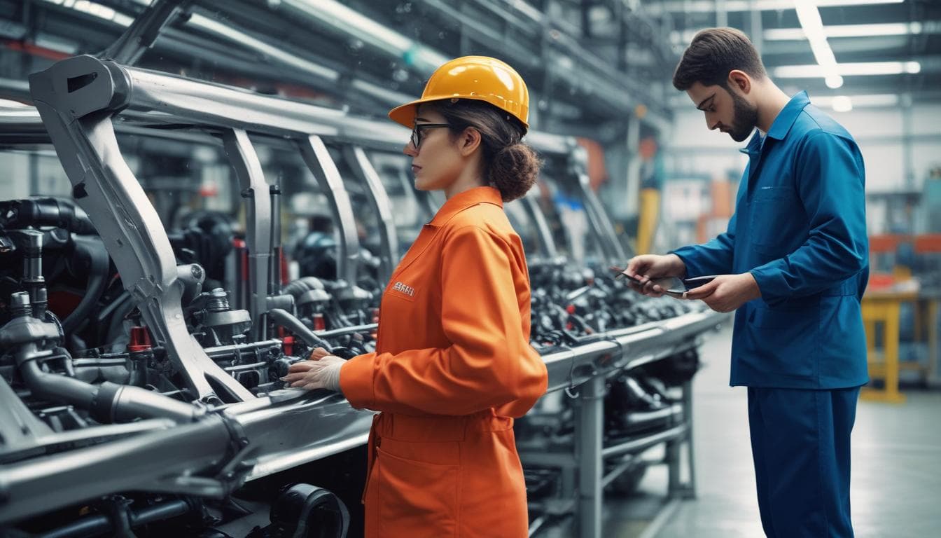 Imagem de um técnico de fábrica usando RA durante a montagem de um carro