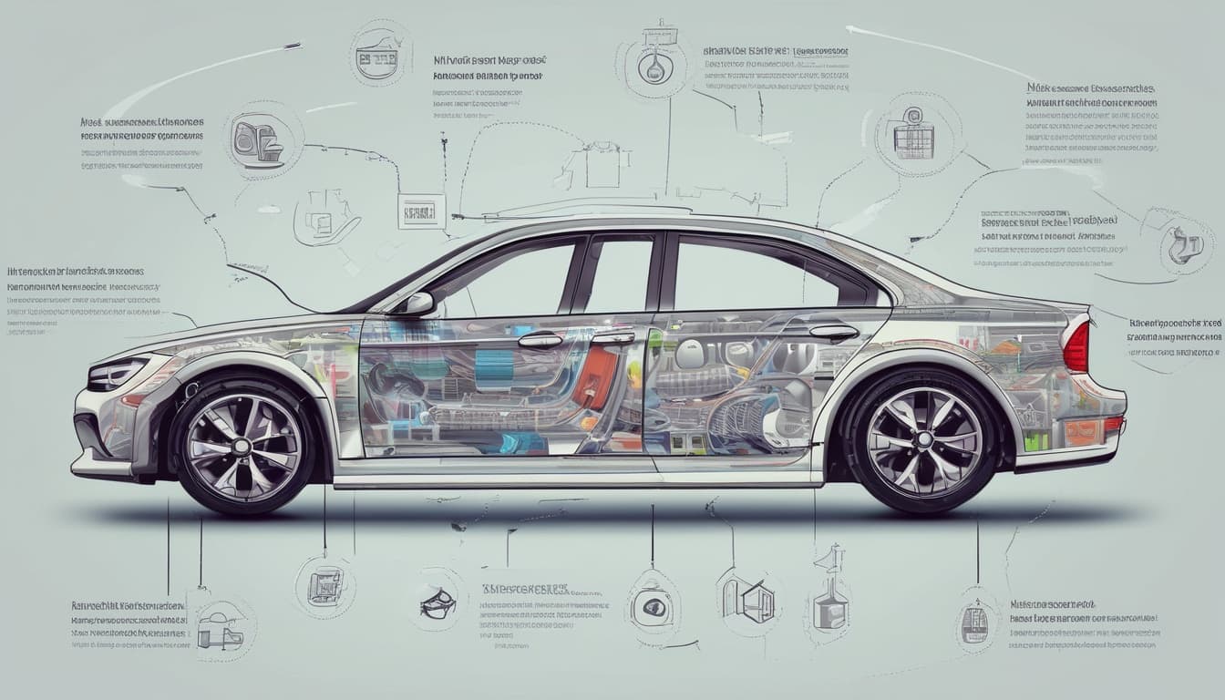 Infografik: Kernkomponenten des In-Car Commerce Ökosystems, die Anbieter, Technologien und Nutzerinteraktionen darstellen