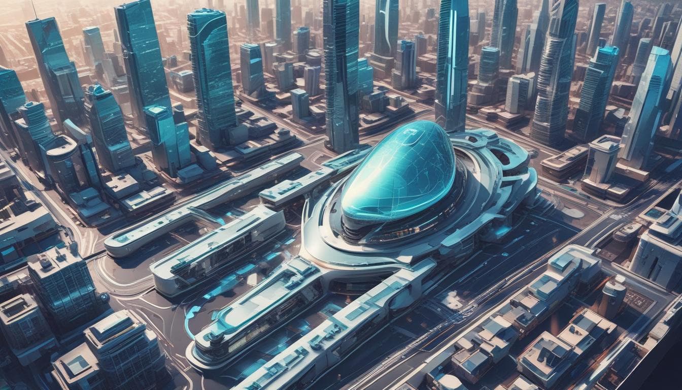 Image : Un paysage urbain futuriste avec des voitures autonomes