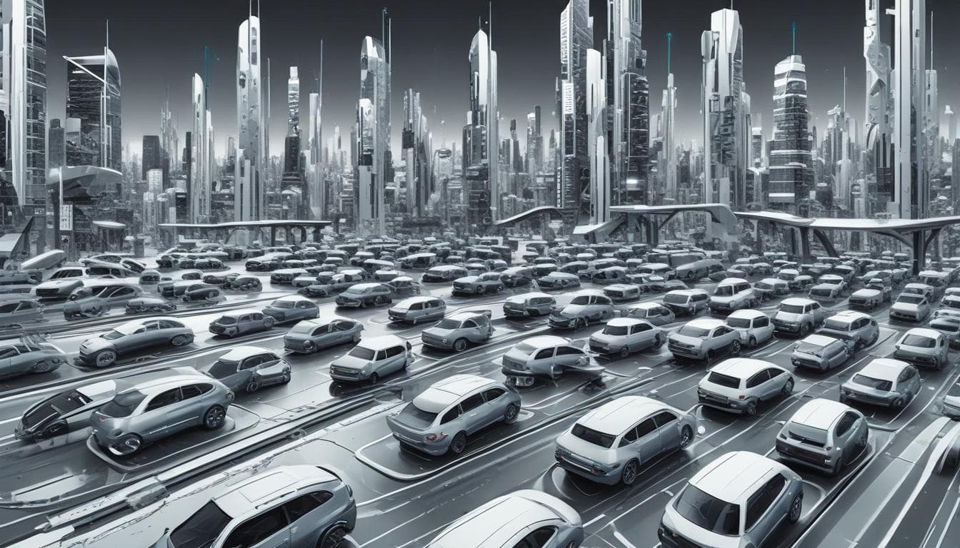 Image d'une ville futuriste avec des voitures autonomes
