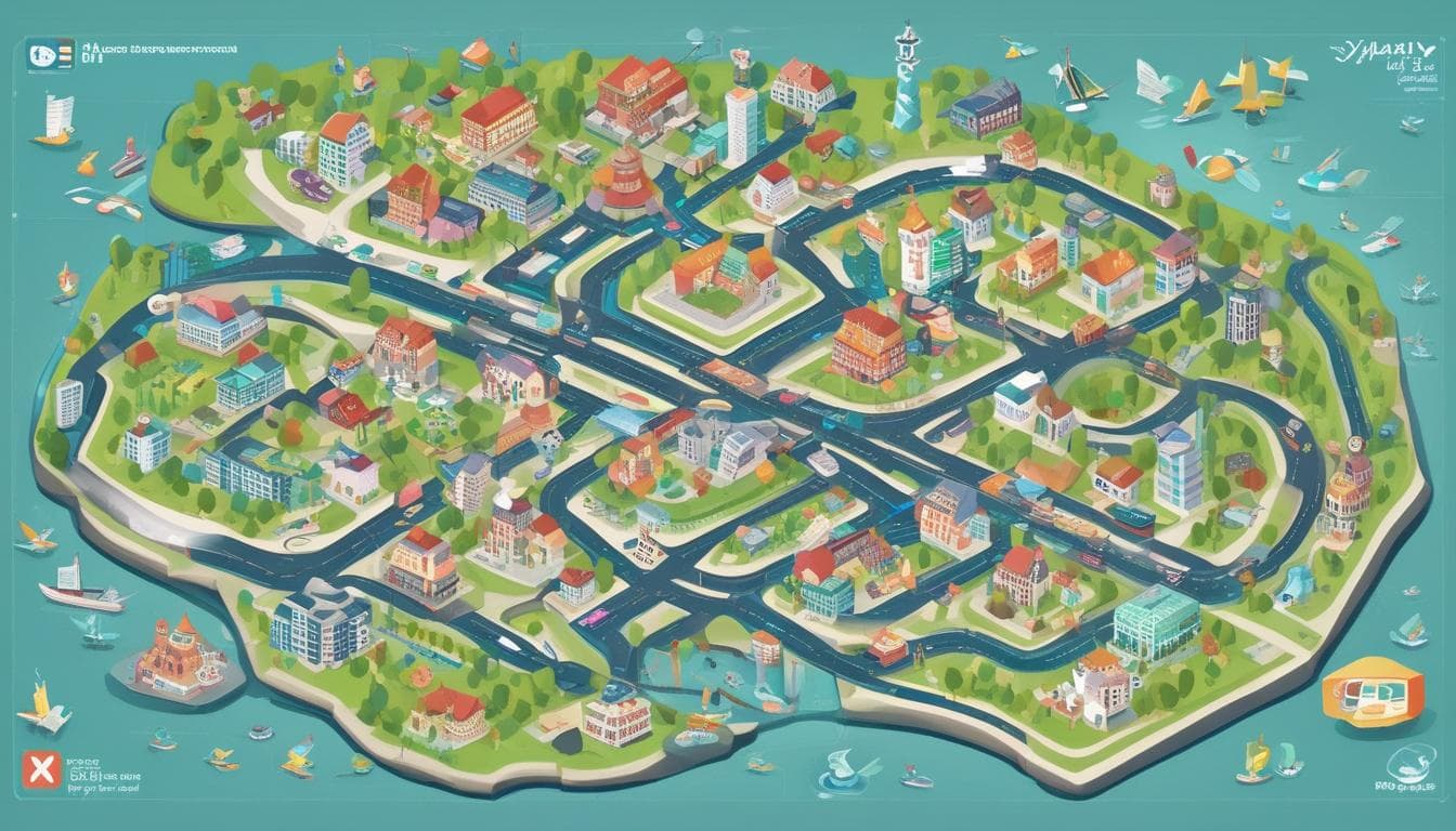 Imagem mostrando um mapa de uma cidade inteligente com ícones representando a infraestrutura V2X