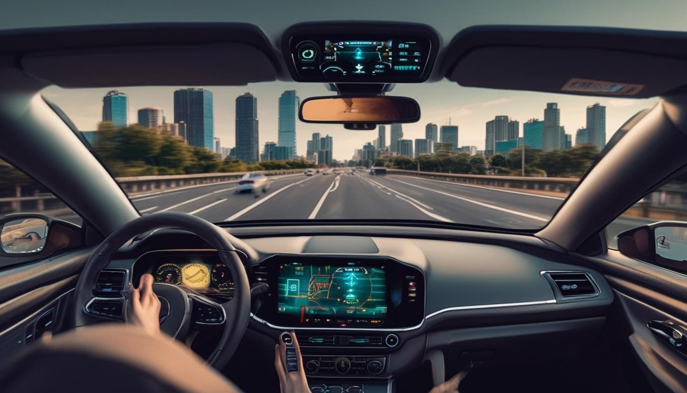Imagem de um painel de carro mostrando informações de tráfego em tempo real fornecidas pelo V2X
