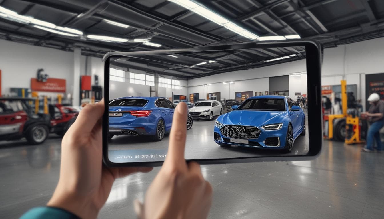 Imagem de um cliente usando RA para visualizar um carro em sua garagem