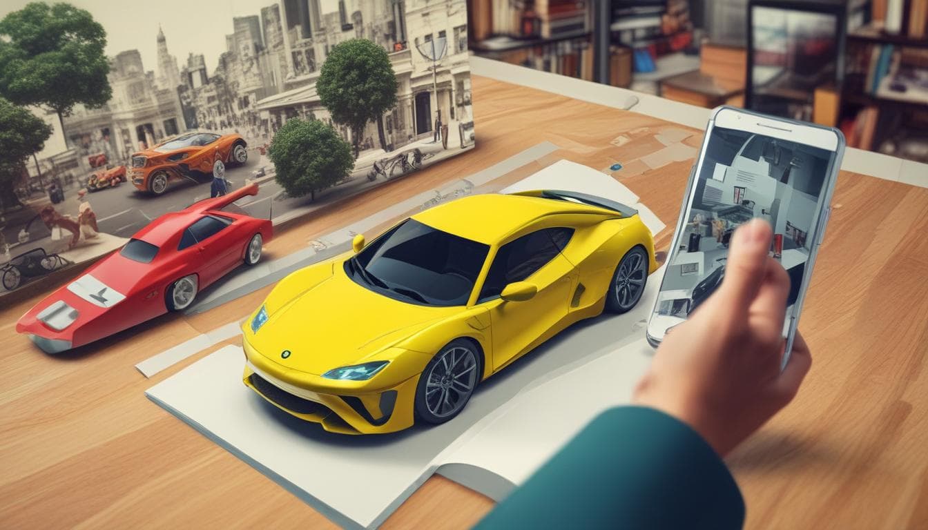 Imagem de um designer usando RA para visualizar um modelo 3D de um carro