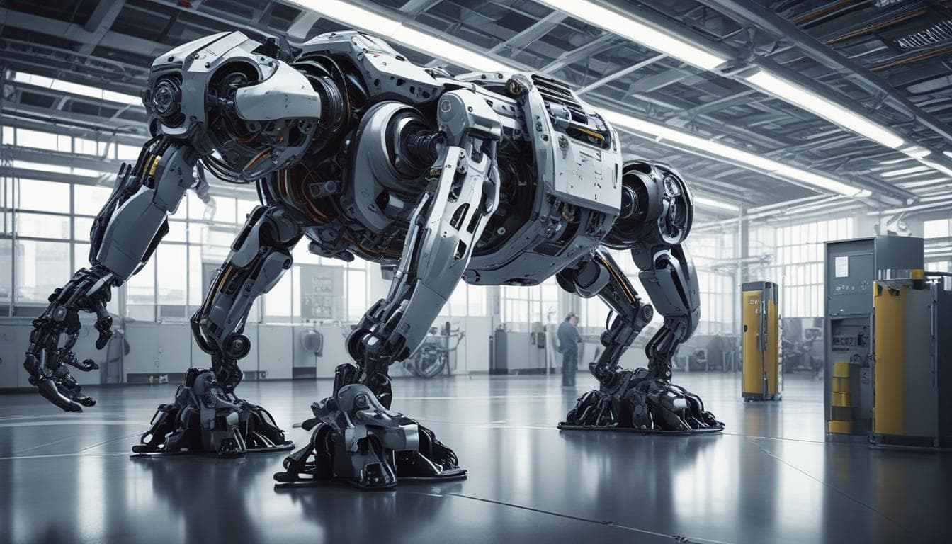 Robot con IA in una fabbrica automobilistica