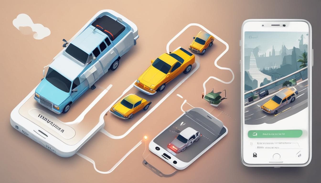 Imagem de um aplicativo de celular mostrando diferentes opções de transporte.