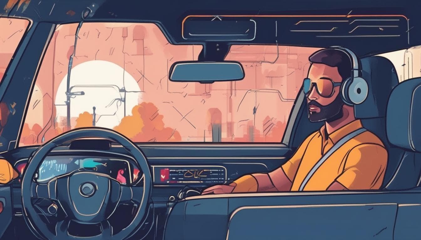 صورة لسائق يستخدم سيارة ذاتية القيادة