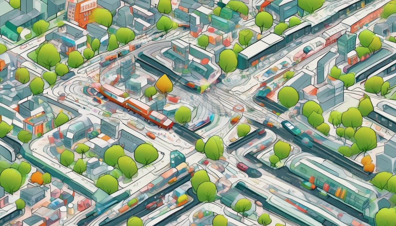 Abstrakte Darstellung eines vernetzten Mobilitätsökosystems