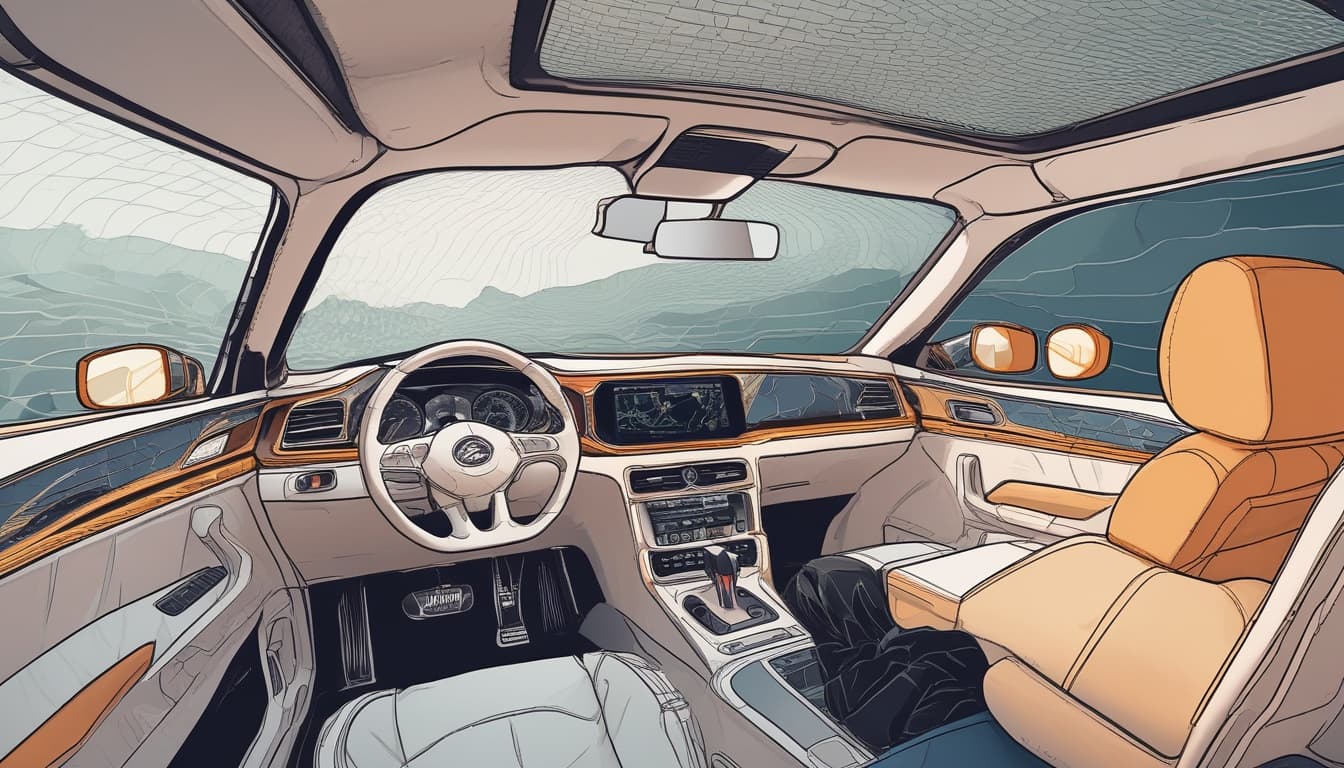 Diagram showing radar waves detecting occupants and vital signs inside a car cabin