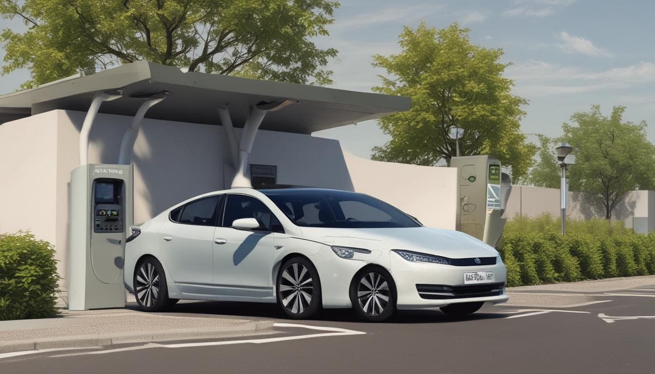 Image: An electric vehicle charging station powered by solar energy