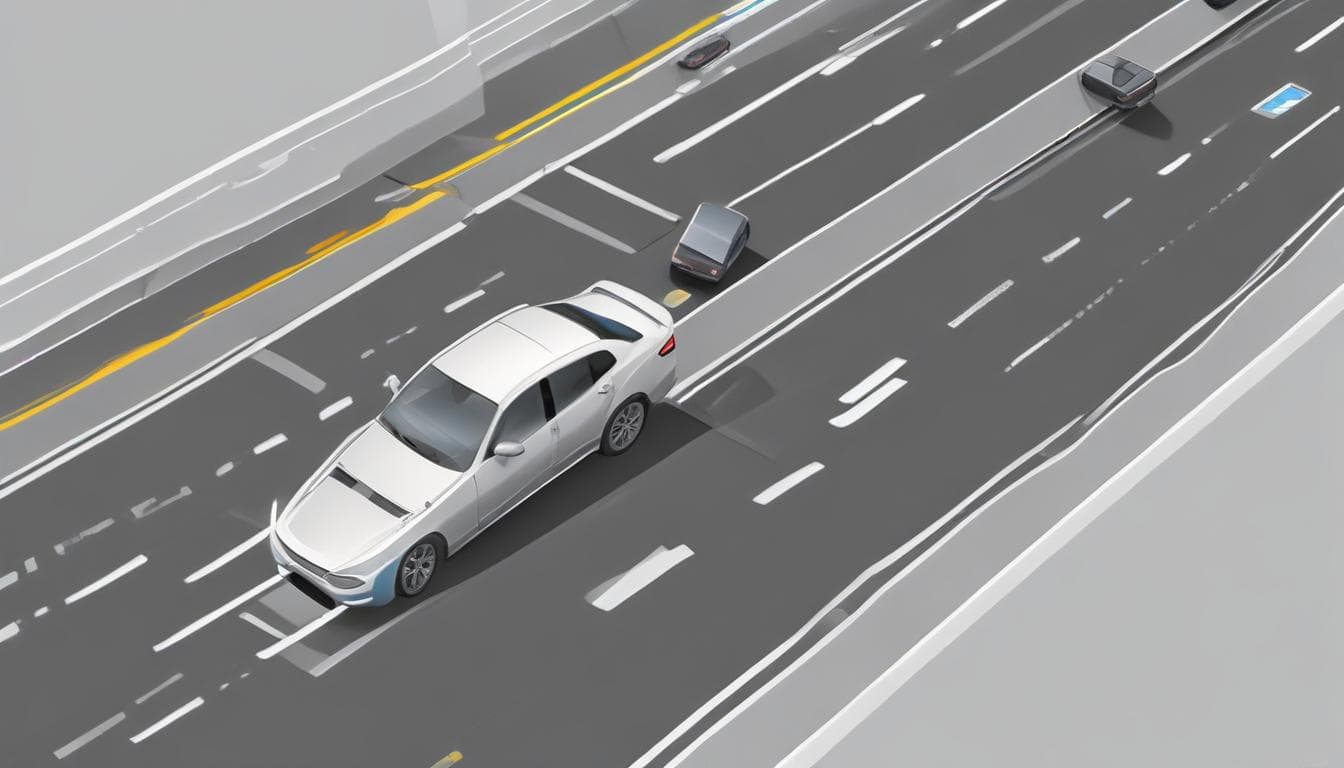 Diagramma che illustra il funzionamento del FCW Altri sistemi di avviso includono il Lane Departure Warning (LDW), che avverte il conducente se il veicolo sta deviando dalla corsia di marcia senza l'attivazione degli indicatori di direzione, e il Blind Spot Monitoring (BSM), che segnala la presenza di veicoli negli angoli ciechi. Immagine che mostra il funzionamento del BSM