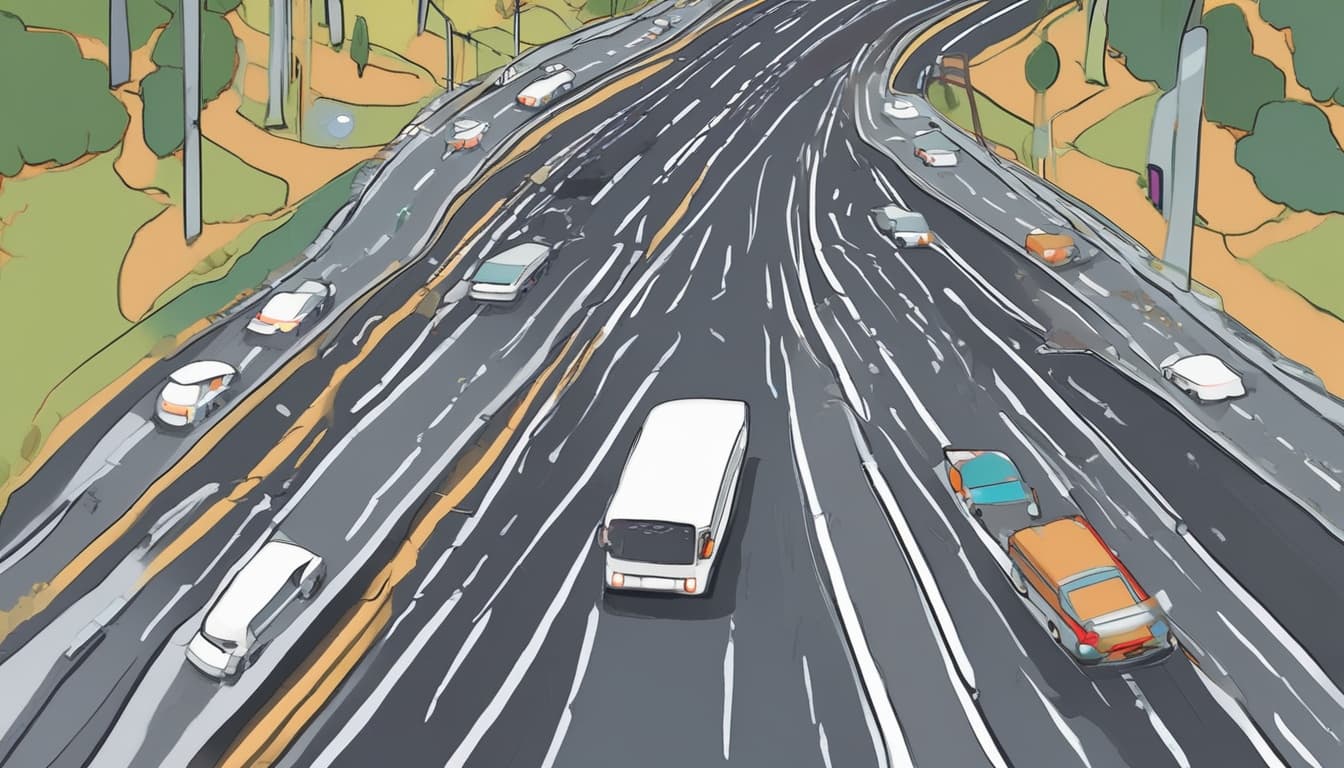 Imagen de una carretera con vehículos autónomos y vehículos conducidos por humanos interactuando