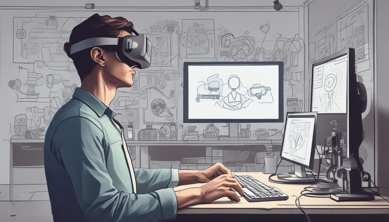 Bild eines Designers, der mit einem VR-Headset einen virtuellen Prototypen betrachtet