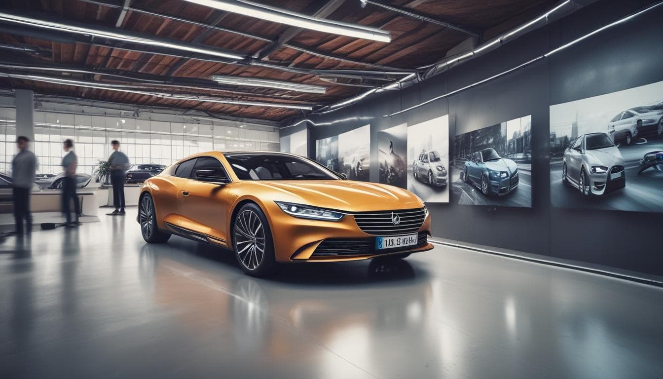 Bild eines Kunden, der ein Fahrzeug in einem virtuellen Showroom betrachtet