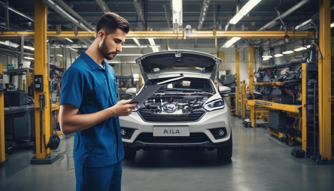 Imagen de un técnico utilizando una tablet para diagnosticar un vehículo de forma remota