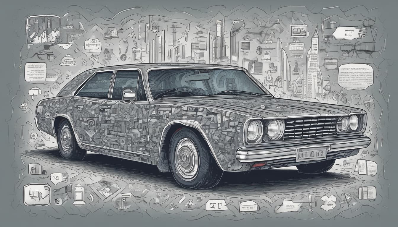 Illustration schématisant un ordinateur quantique brisant les clés de chiffrement traditionnelles utilisées dans une voiture connectée