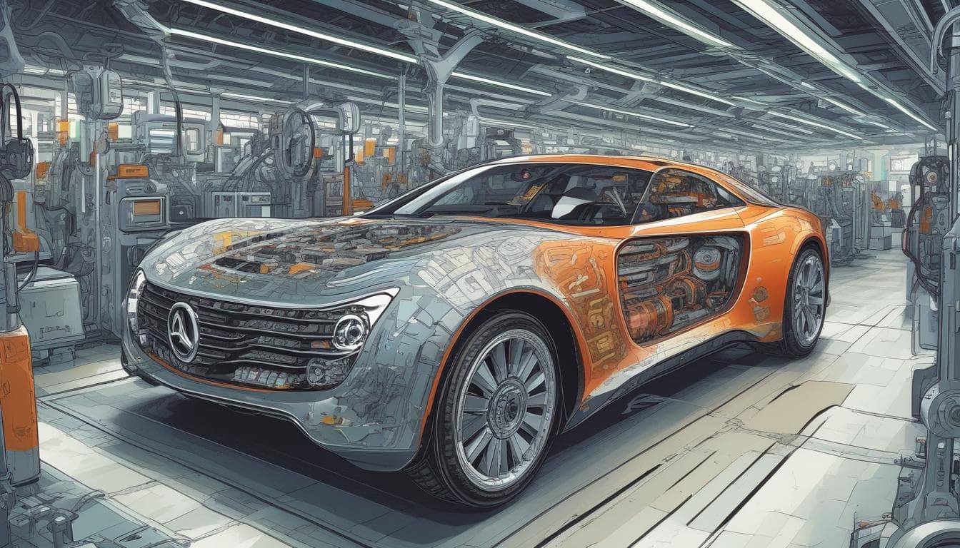 Geleceğin döngüsel otomotiv fabrikasını gösteren bir görsel