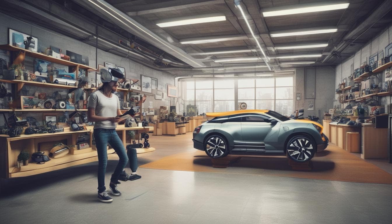 Imagen de un cliente utilizando RV para explorar un coche virtual