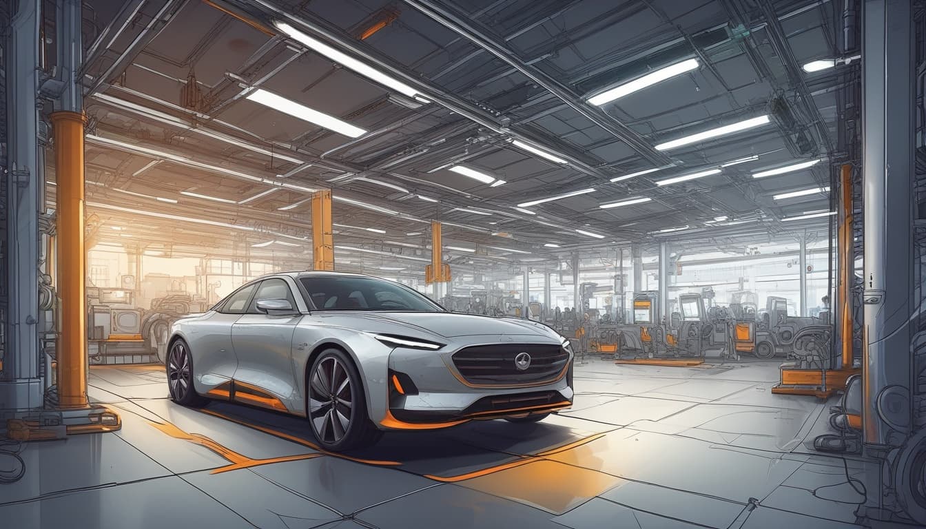 Geleceğin akıllı otomotiv fabrikasından bir konsept çizim