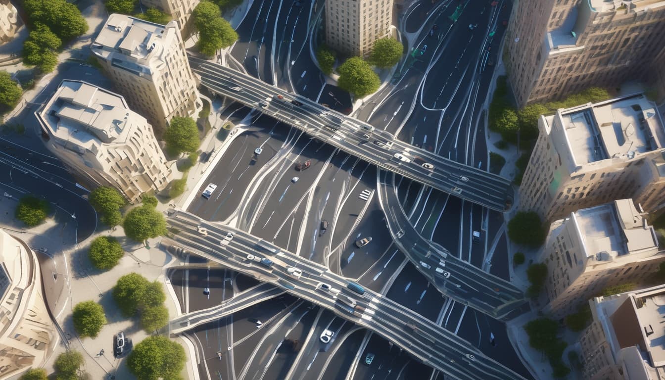 Veicolo autonomo che naviga in un complesso incrocio urbano con l'aiuto dell'infrastruttura V2X