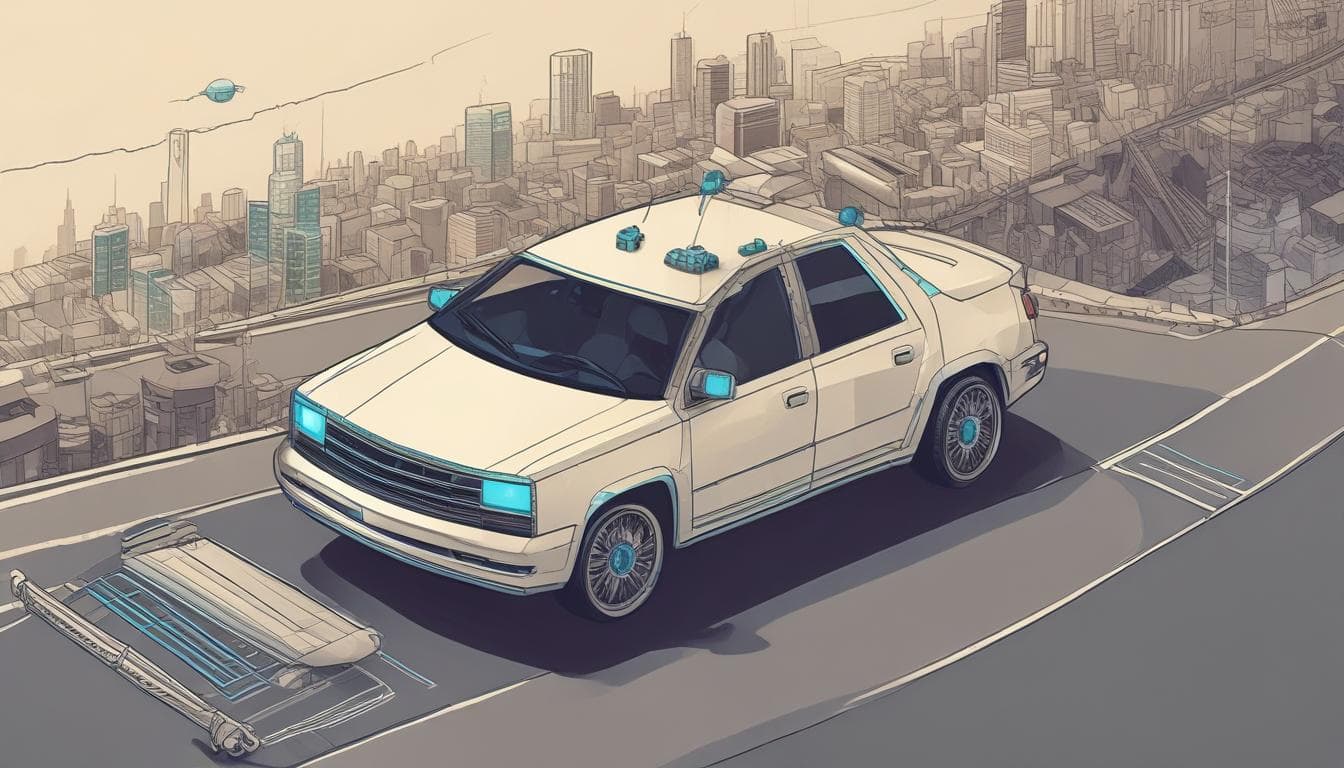 Image d'un véhicule autonome avec une représentation visuelle de l'interaction avec la blockchain