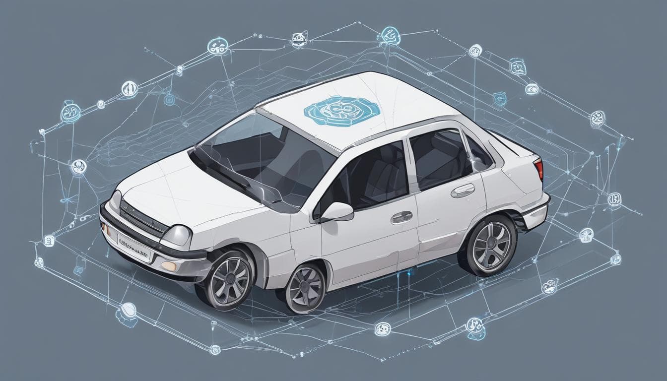 Image d'un véhicule connecté avec une représentation visuelle de la protection blockchain