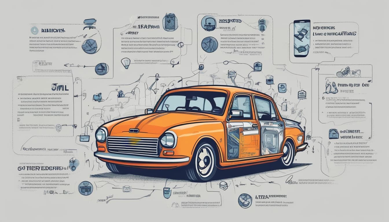 Infografik, die verschiedene Arten von Cyberangriffen auf Autos illustriert