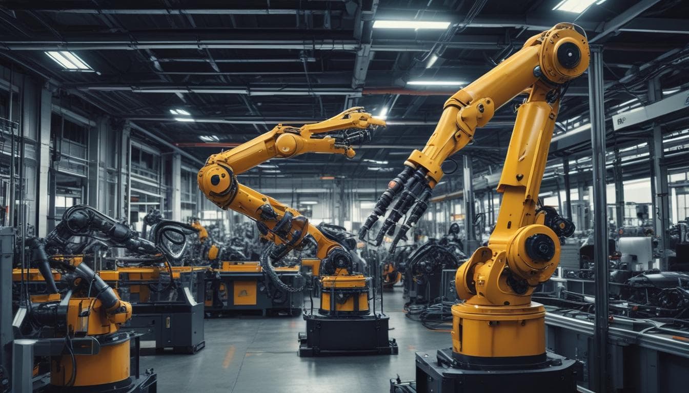 Bild eines Roboterarms in einer Autofabrik