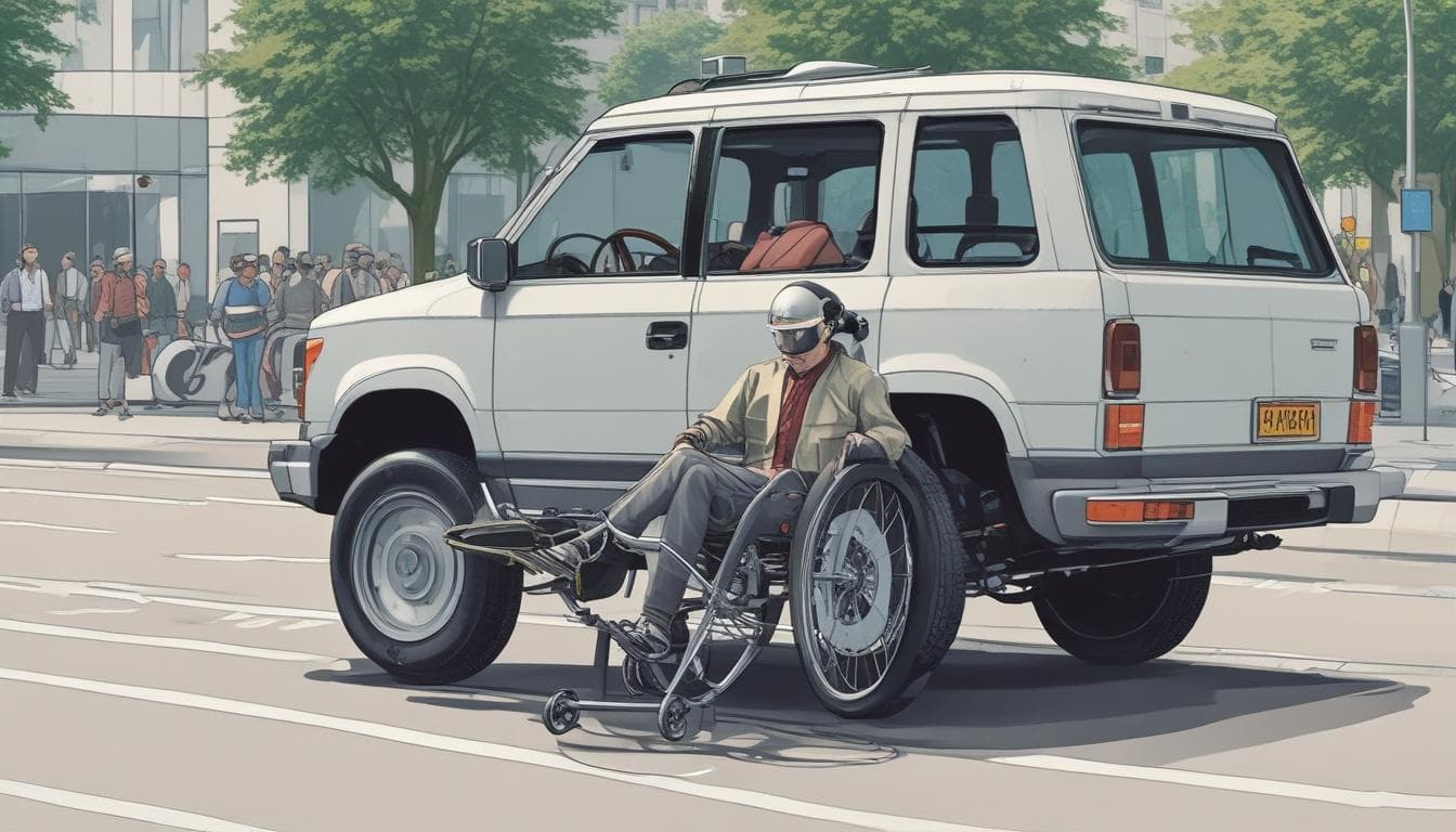 Bild einer komplexen Verkehrssituation Trotz dieser Herausforderungen bietet das autonome Fahren enorme Chancen. Es verspricht mehr Sicherheit im Straßenverkehr, reduziert Staus und ermöglicht Menschen mit eingeschränkter Mobilität eine größere Unabhängigkeit. Bild einer Person im Rollstuhl, die in ein autonomes Fahrzeug einsteigt