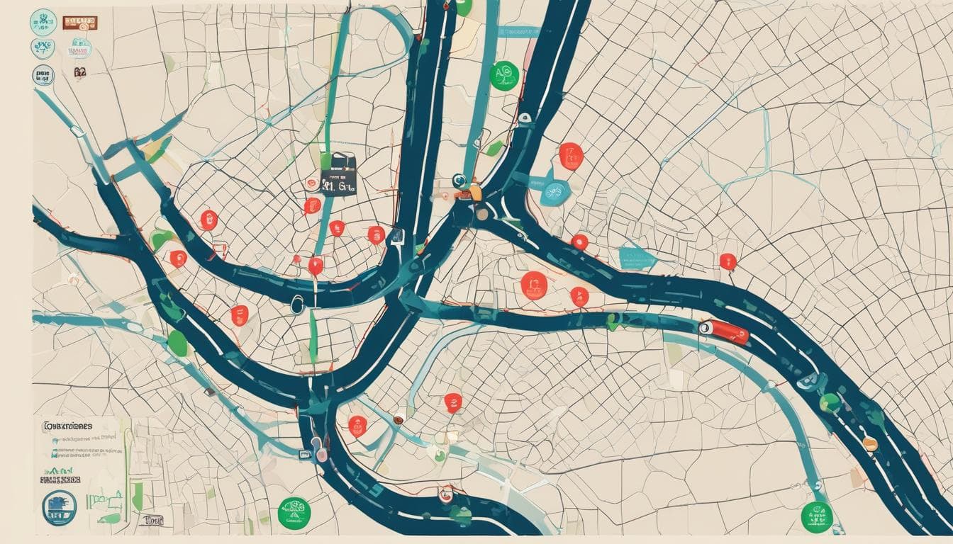 Imagem de um mapa com ciclovias e estações de recarga