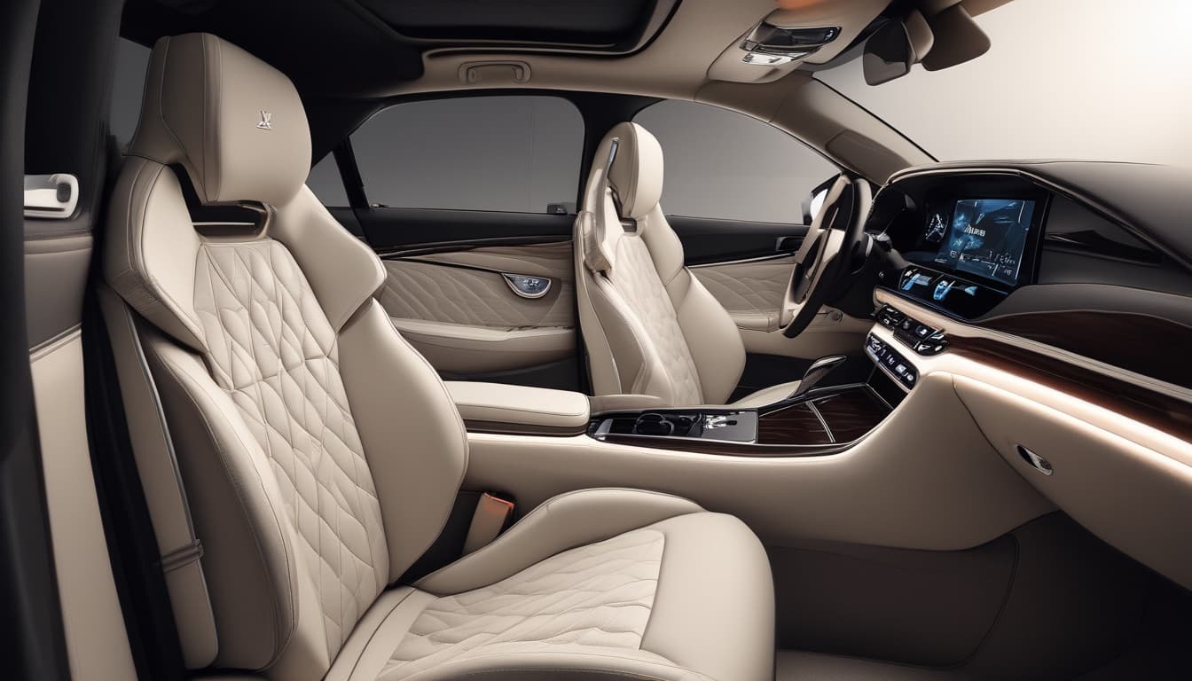 Interior de carro de luxo com iluminação ambiente personalizável e materiais premium