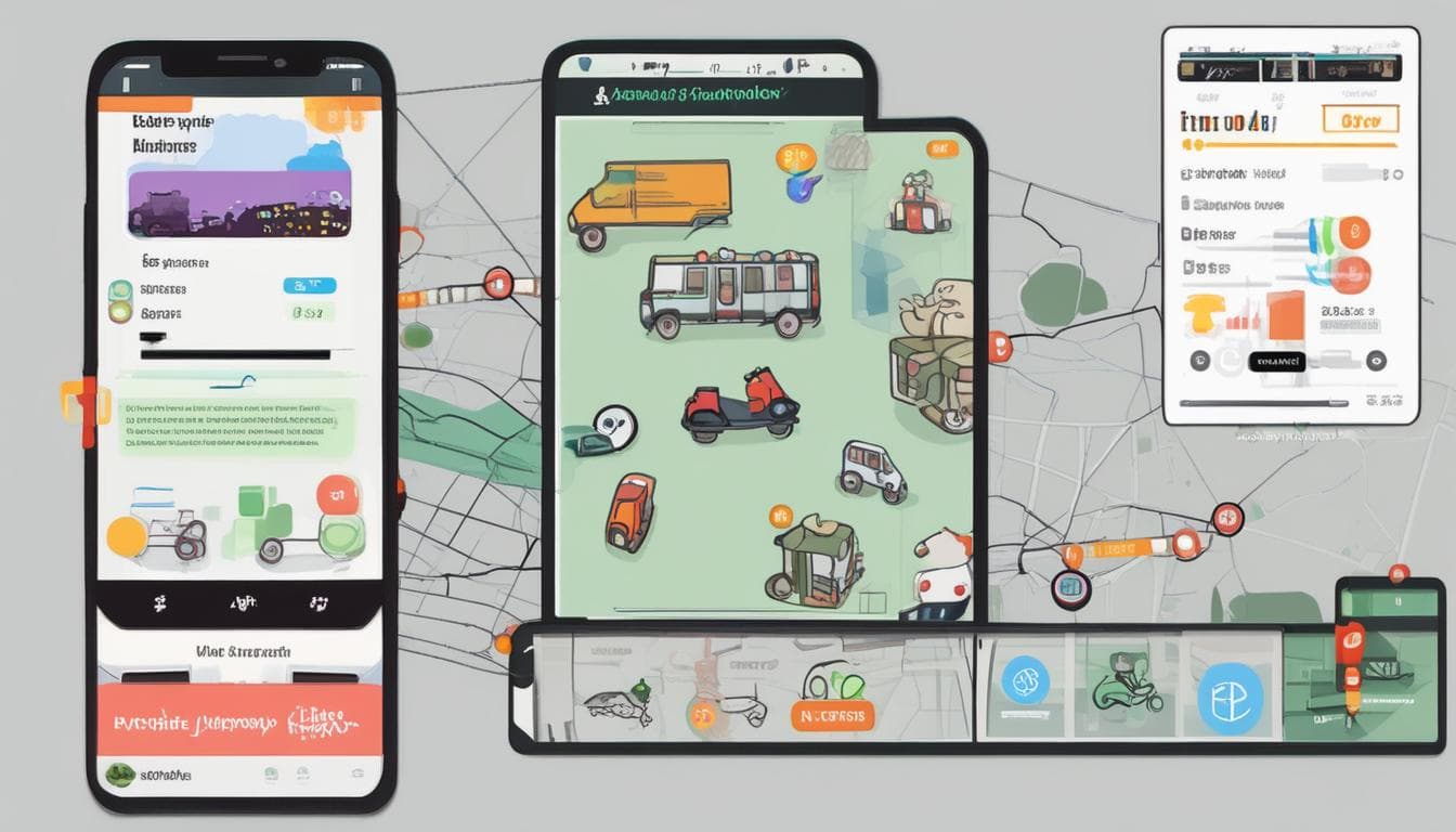 Image d'une application mobile affichant les différentes options de transport disponibles (métro, bus, vélo, trottinette) pour un trajet donné