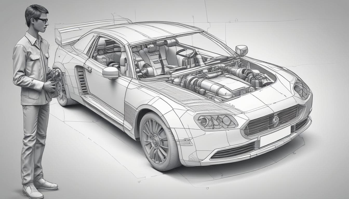 Image : Un ingénieur utilisant un logiciel de CAO pour concevoir une voiture