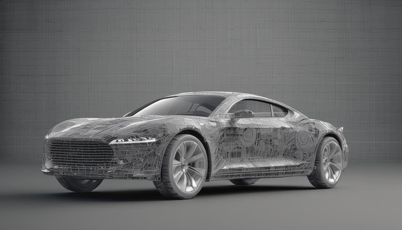 Designer arbeitet an einem Fahrzeugdesign mit KI-Unterstützung