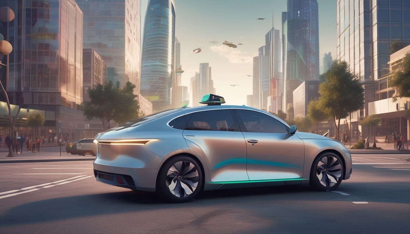 سيارة مستقبلية ذاتية القيادة تتنقل في مدينة ذكية