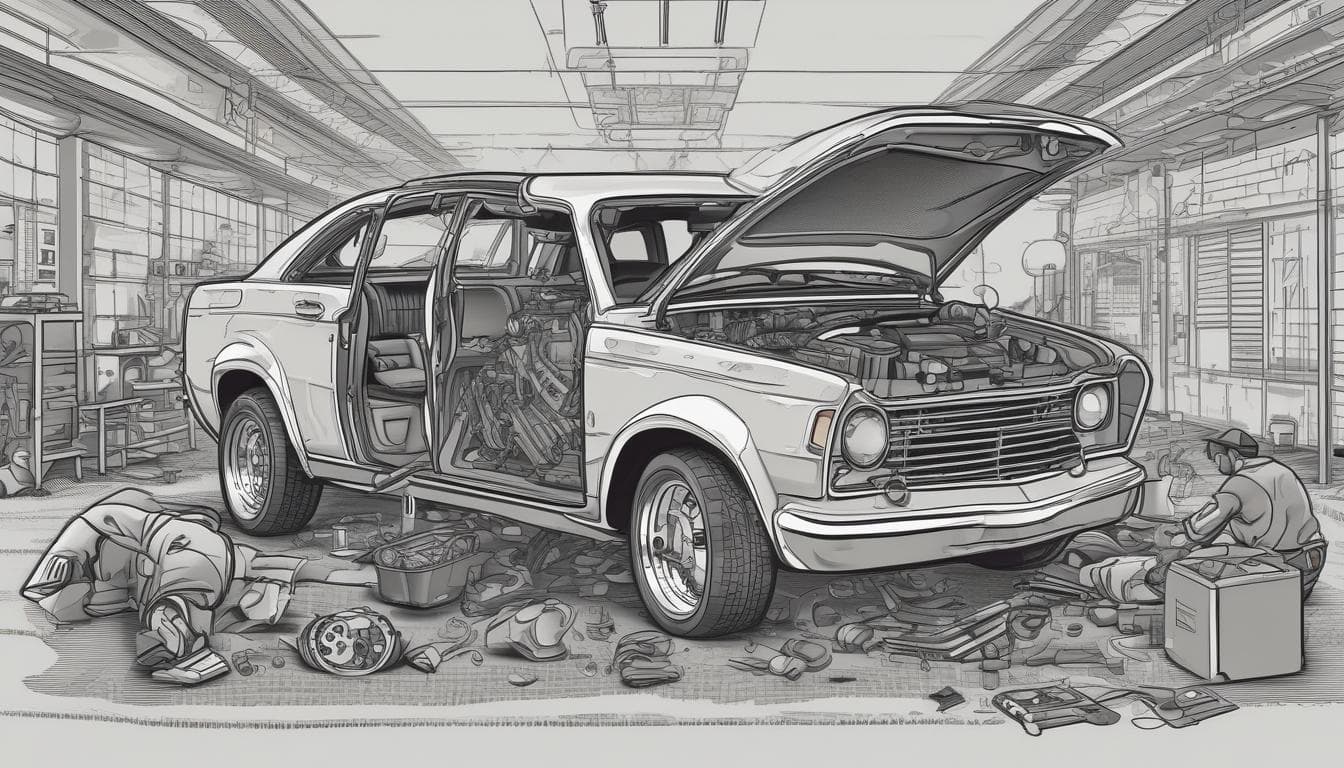 Image: A car being disassembled into its component parts for recycling and reuse