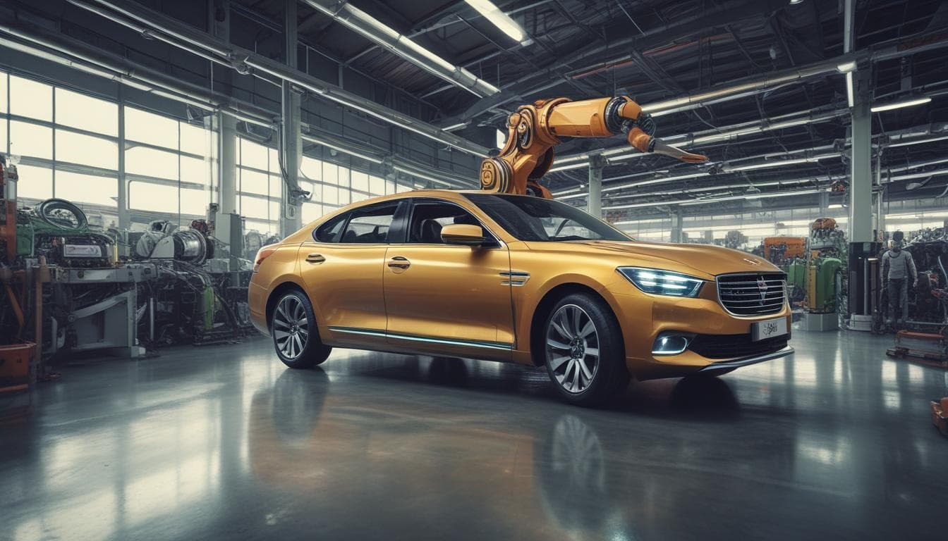 Bild eines Roboters in einer Autofabrik