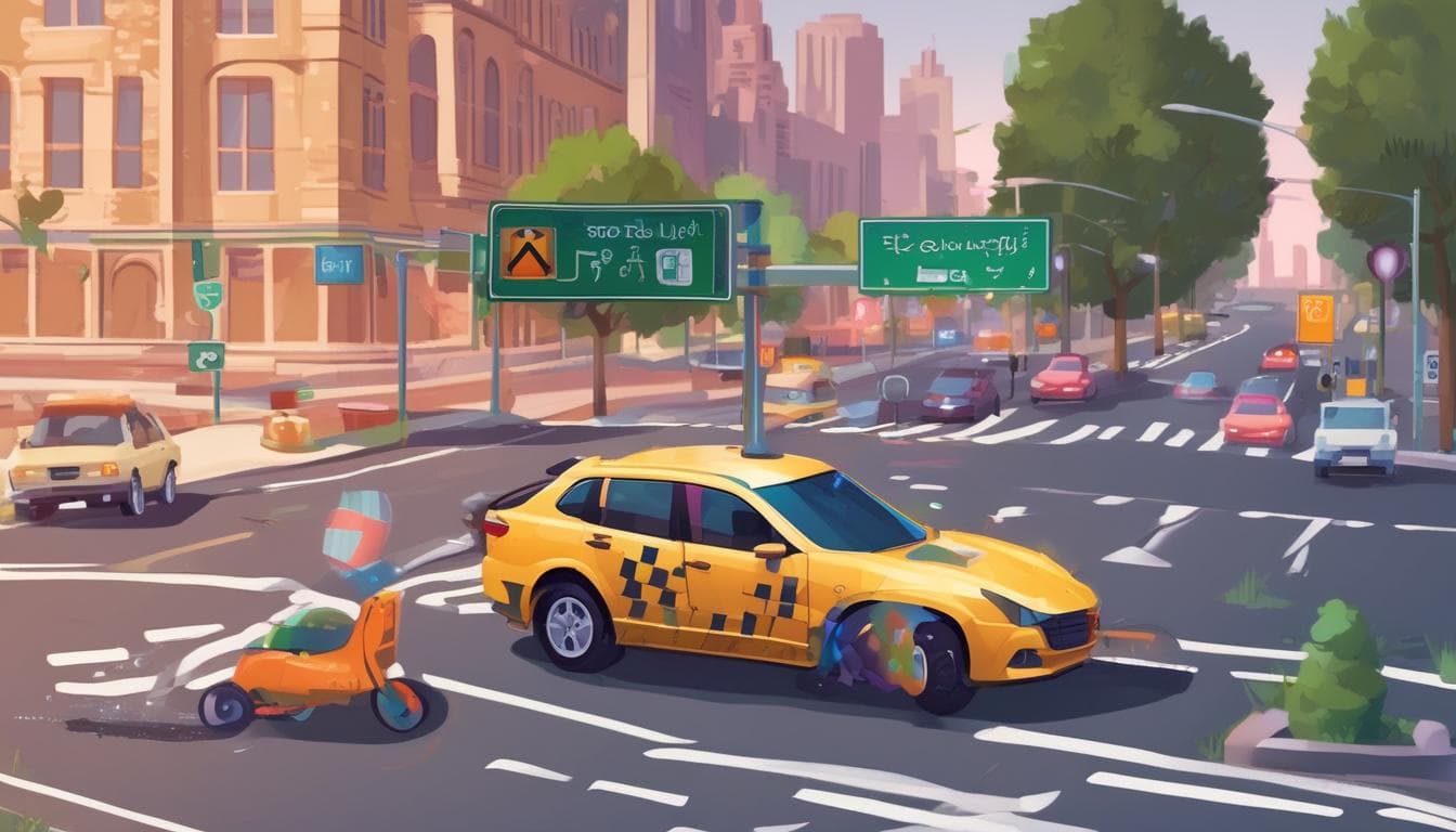 صورة توضيحية لسيارة متصلة تتفاعل مع إشارة مرور ذكية