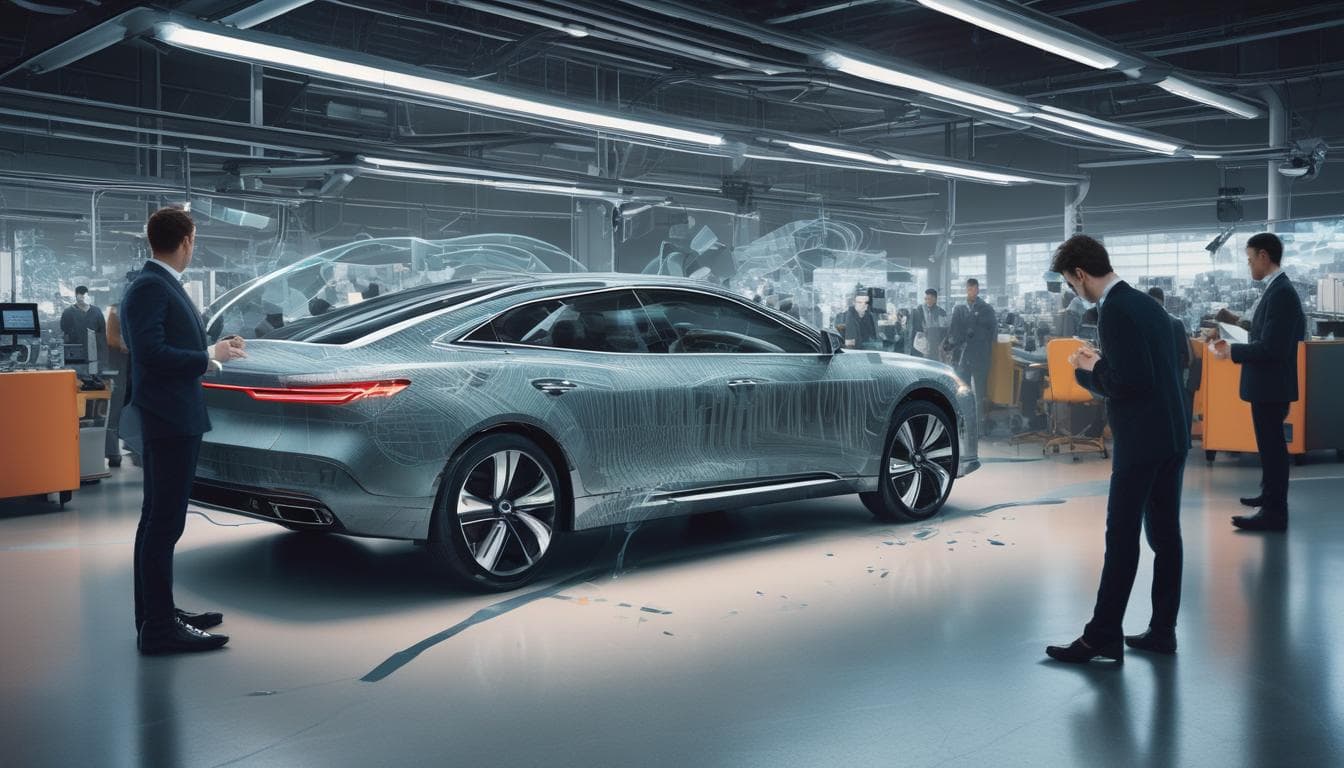 Image: Engineers interacting with a digital twin of a car factory