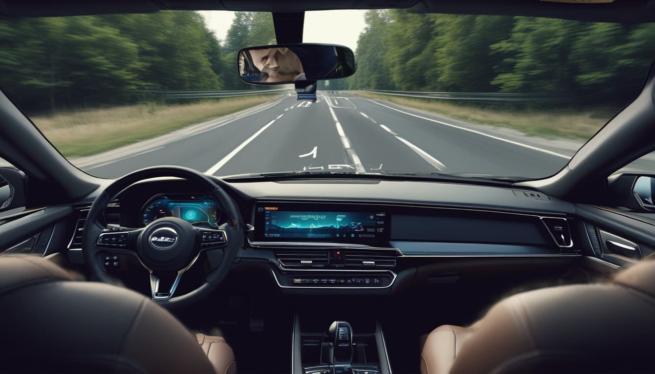 Exemple d'affichage tête haute (HUD) dans une voiture moderne