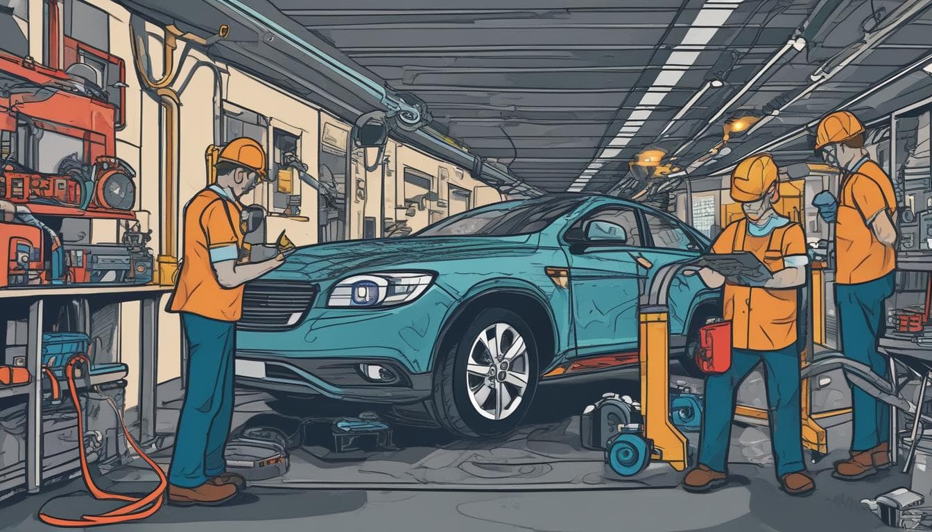 Image of a technician using a tablet to diagnose a vehicle issue