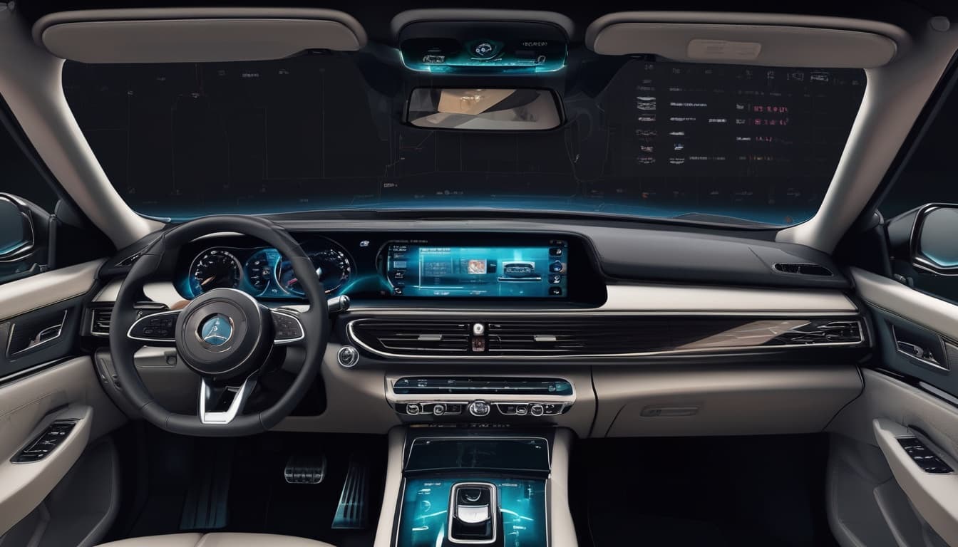 Dashboard futuristico di un'auto con HMI avanzato