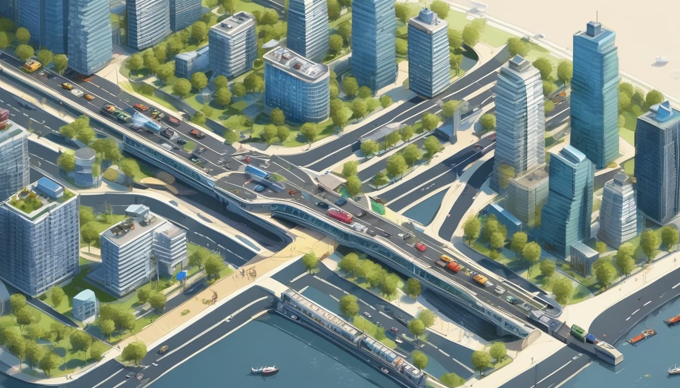 Concept image of an SDV integrated into a smart city ecosystem, communicating with infrastructure and other vehicles