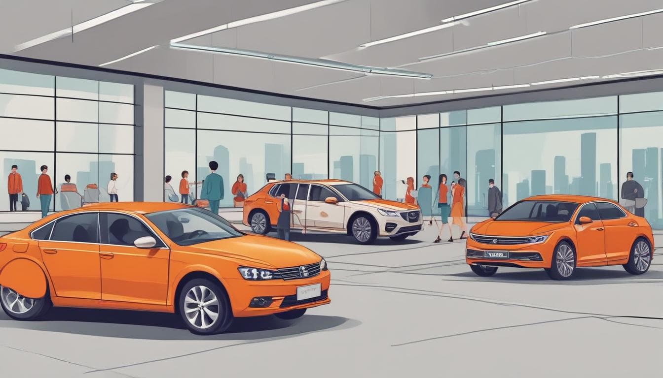 消费者在汽车展厅体验汽车的图片