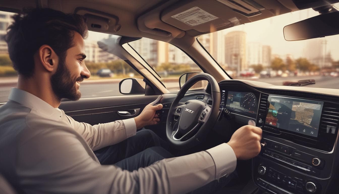 صورة لسائق يستخدم نظام معلومات ترفيهي