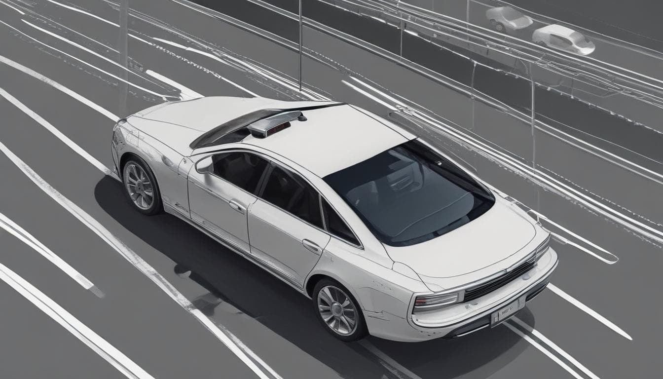 Imagem de um carro autônomo em movimento, sem motorista.