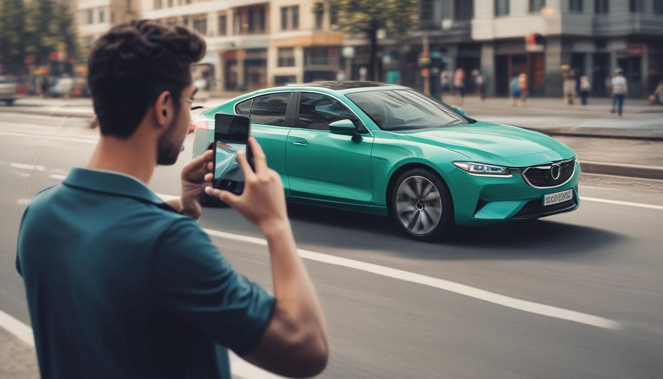 Imagem de uma pessoa usando um aplicativo de celular para controlar as funções do seu carro.